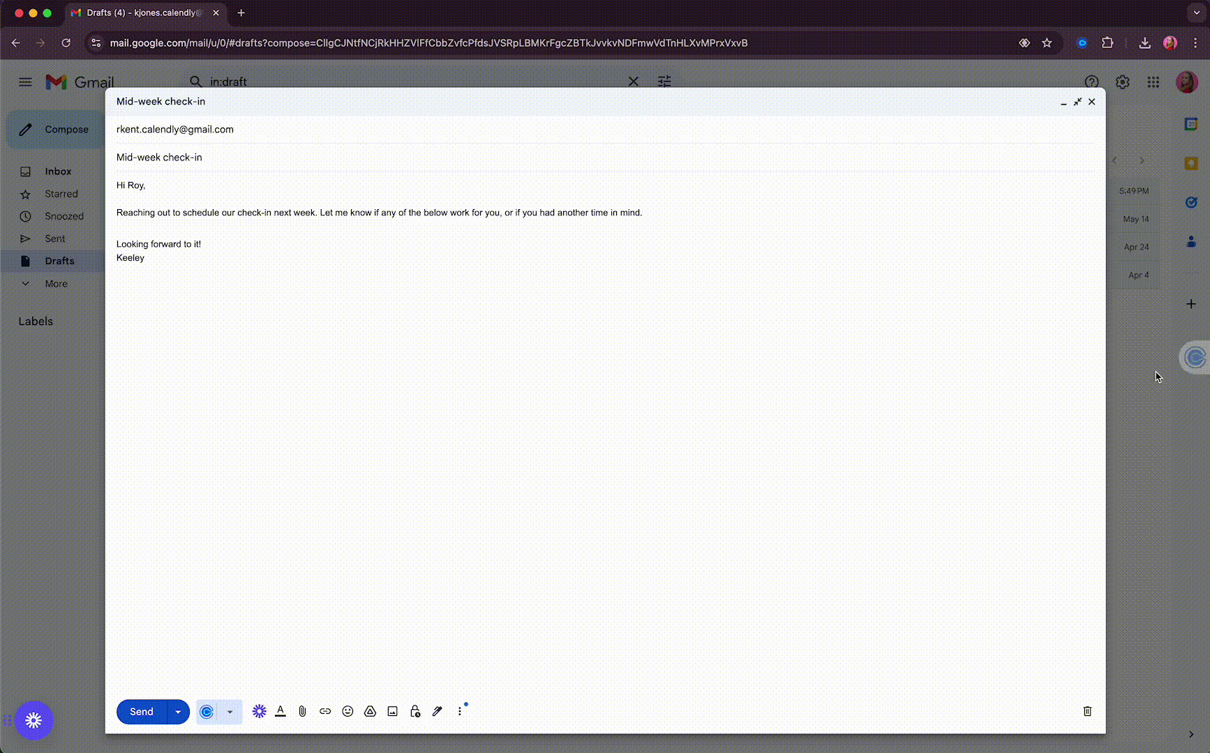GIF showing the process of selecting and copying specific time slots from the Calendly browser extension.